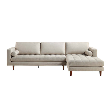 Canapé méridienne 4 places Henrietta en tissu tissé beige, orientation droite