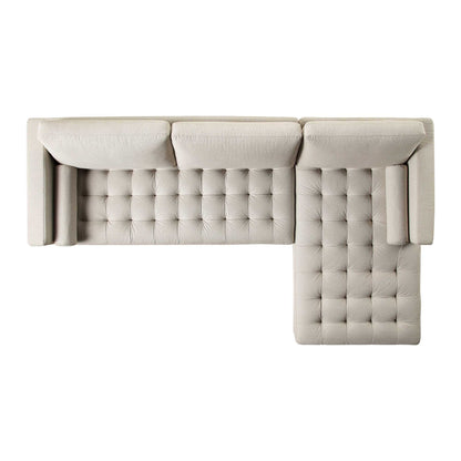 Canapé méridienne 4 places Henrietta en tissu tissé beige, orientation droite