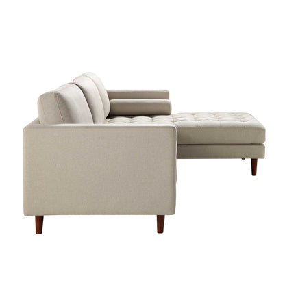 Canapé méridienne 4 places Henrietta en tissu tissé beige, orientation droite