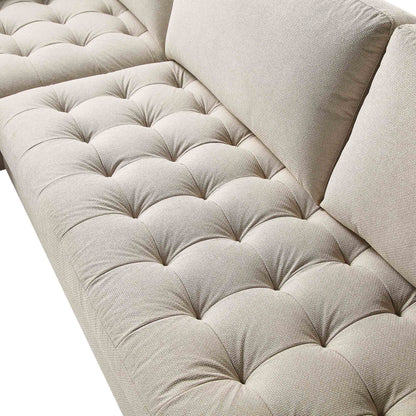 Canapé méridienne 4 places Henrietta en tissu tissé beige, orientation droite