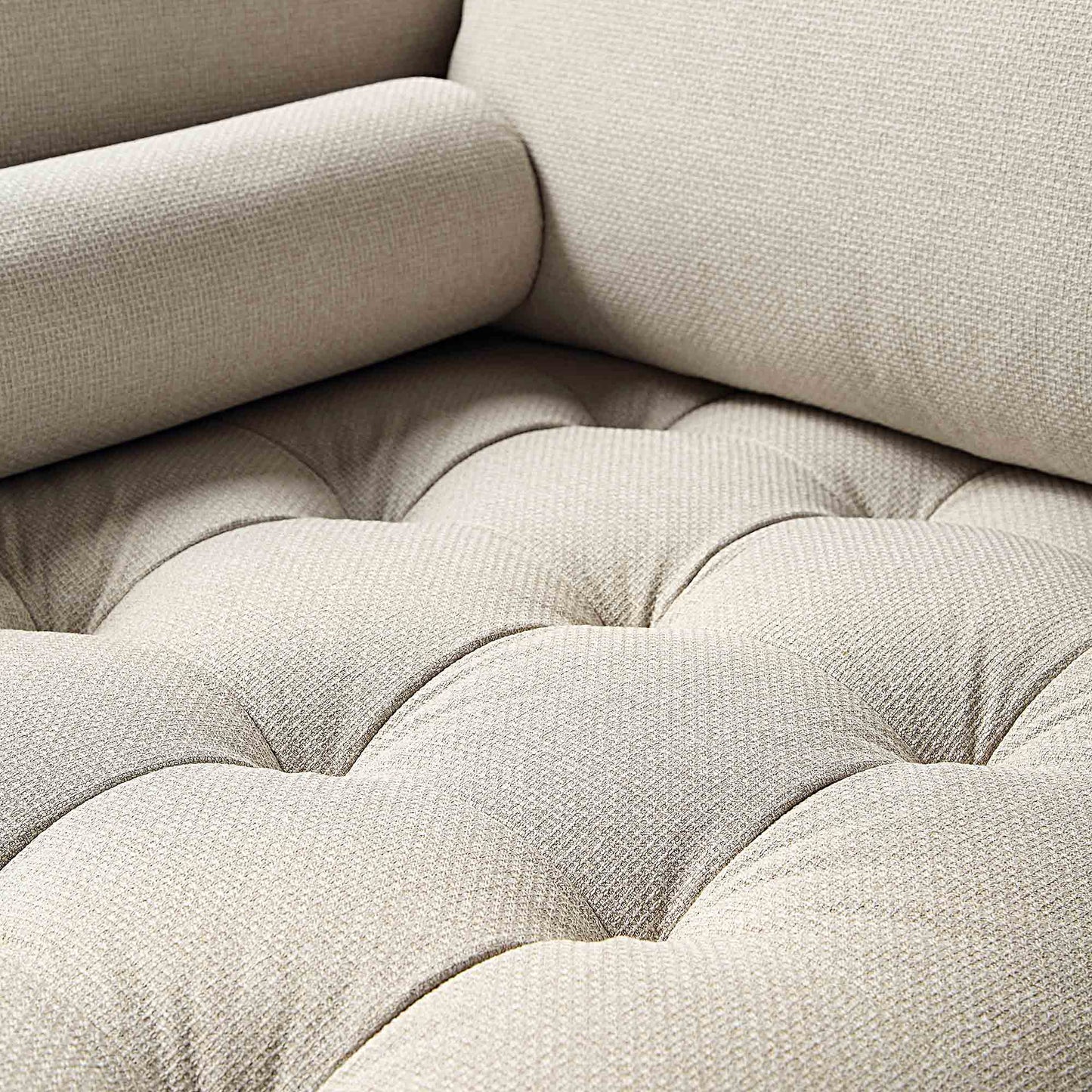 Canapé méridienne 4 places Henrietta en tissu tissé beige, orientation droite