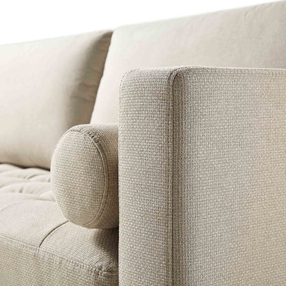 Canapé méridienne 4 places Henrietta en tissu tissé beige, orientation droite
