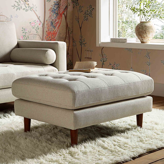 Pouf Henrietta, tissu tissé beige
