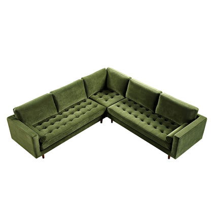 Canapé d'angle 5 places Henrietta, velours vert mousse