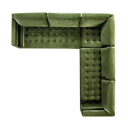 Canapé d'angle 5 places Henrietta, velours vert mousse