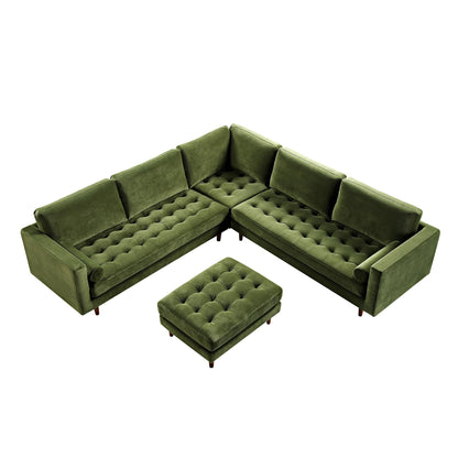 Canapé d'angle 5 places Henrietta, velours vert mousse