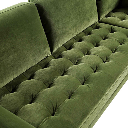 Canapé d'angle 5 places Henrietta, velours vert mousse