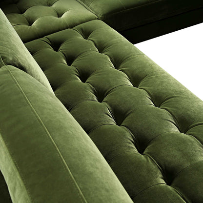 Canapé d'angle 5 places Henrietta, velours vert mousse
