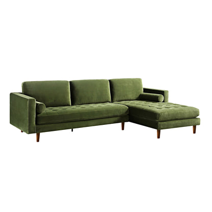 Grand canapé méridienne 4 places en velours vert Henrietta Moss, orienté à droite