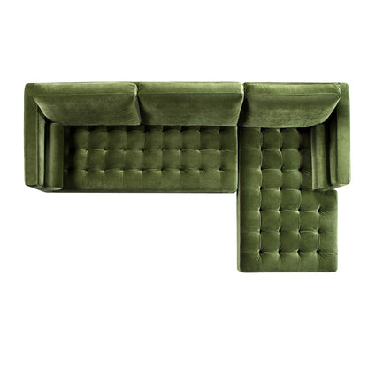 Grand canapé méridienne 4 places en velours vert Henrietta Moss, orienté à droite