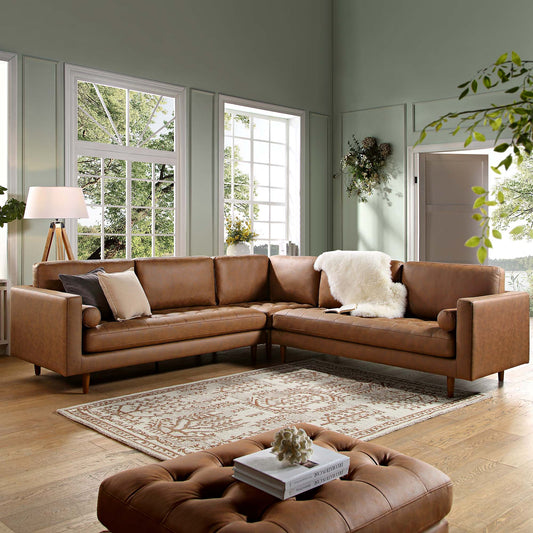 Canapé d'angle 5 places Henrietta, imitation daim beige