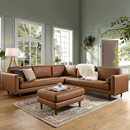 Canapé d'angle 5 places Henrietta, imitation daim beige