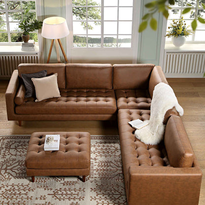 Canapé d'angle 5 places Henrietta, imitation daim beige