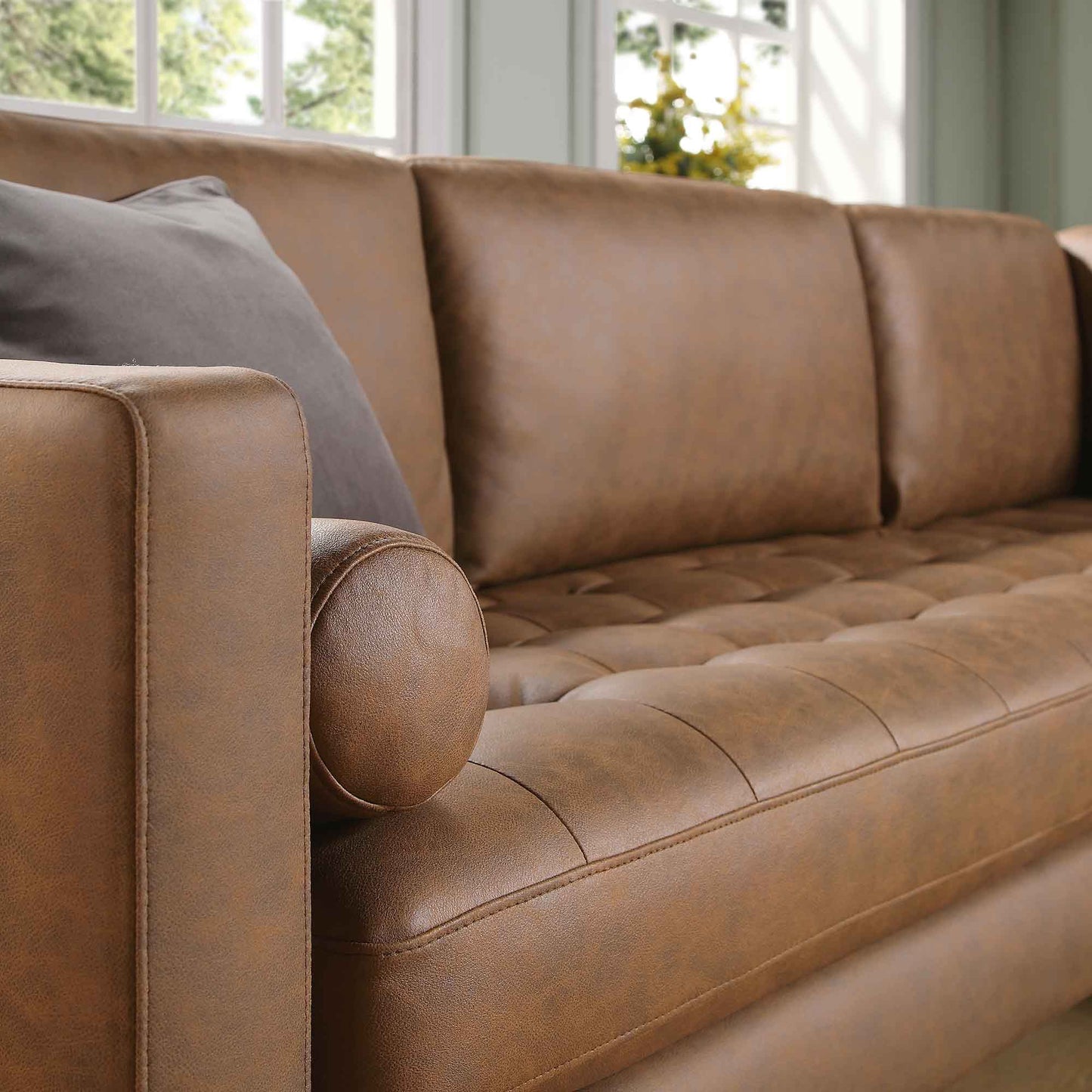 Canapé d'angle 5 places Henrietta, imitation daim beige