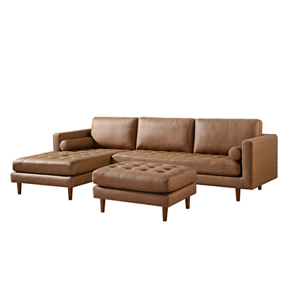 Canapé méridienne 4 places Henrietta en simili-suède beige, orientation gauche