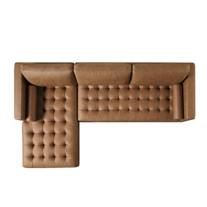 Canapé méridienne 4 places Henrietta en simili-suède beige, orientation gauche
