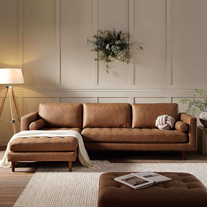 Canapé méridienne 4 places Henrietta en simili-suède beige, orientation gauche