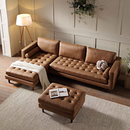 Canapé méridienne 4 places Henrietta en simili-suède beige, orientation gauche