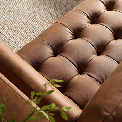 Canapé méridienne 4 places Henrietta en simili-suède beige, orientation gauche