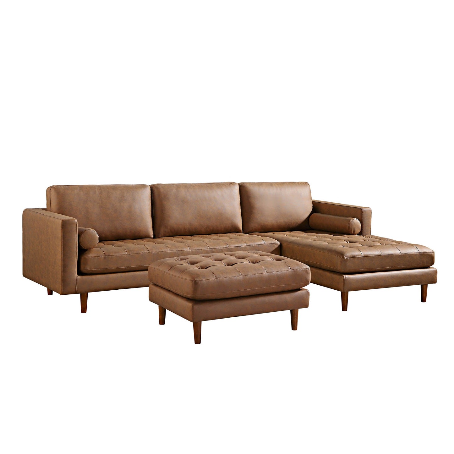 Canapé méridienne 4 places Henrietta en simili-suède beige, orientation droite