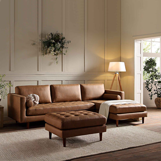 Canapé méridienne 4 places Henrietta en simili-suède beige, orientation droite