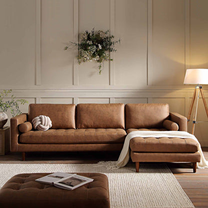 Canapé méridienne 4 places Henrietta en simili-suède beige, orientation droite