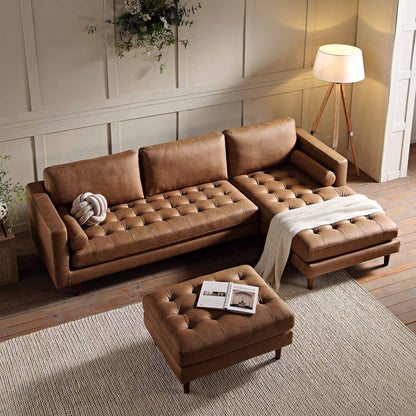 Canapé méridienne 4 places Henrietta en simili-suède beige, orientation droite