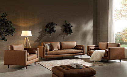 Grand canapé 3 places Henrietta, simili-daim beige
