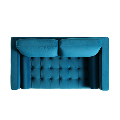Canapé 2 places Henrietta, velours bleu sarcelle