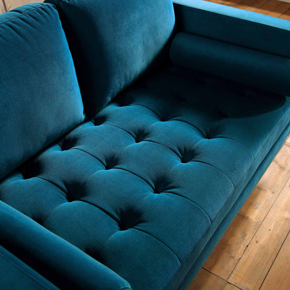 Canapé 2 places Henrietta, velours bleu sarcelle