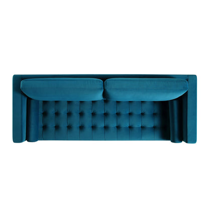 Grand canapé 3 places Henrietta, velours bleu sarcelle