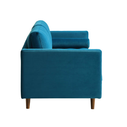 Grand canapé 3 places Henrietta, velours bleu sarcelle