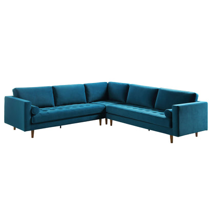 Canapé d'angle 5 places Henrietta, velours bleu sarcelle