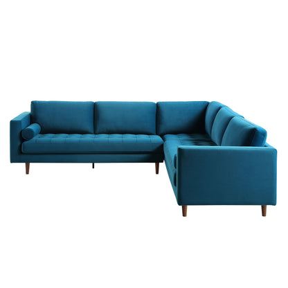 Canapé d'angle 5 places Henrietta, velours bleu sarcelle