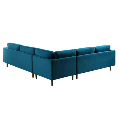 Canapé d'angle 5 places Henrietta, velours bleu sarcelle