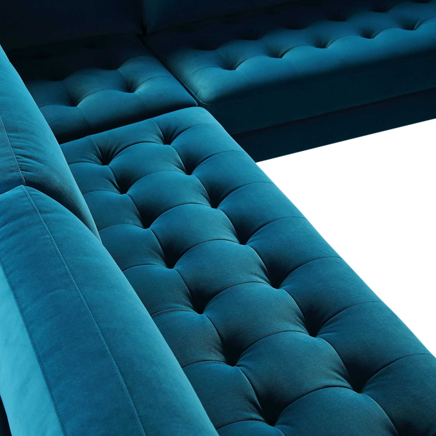 Canapé d'angle 5 places Henrietta, velours bleu sarcelle