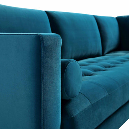 Canapé d'angle 5 places Henrietta, velours bleu sarcelle