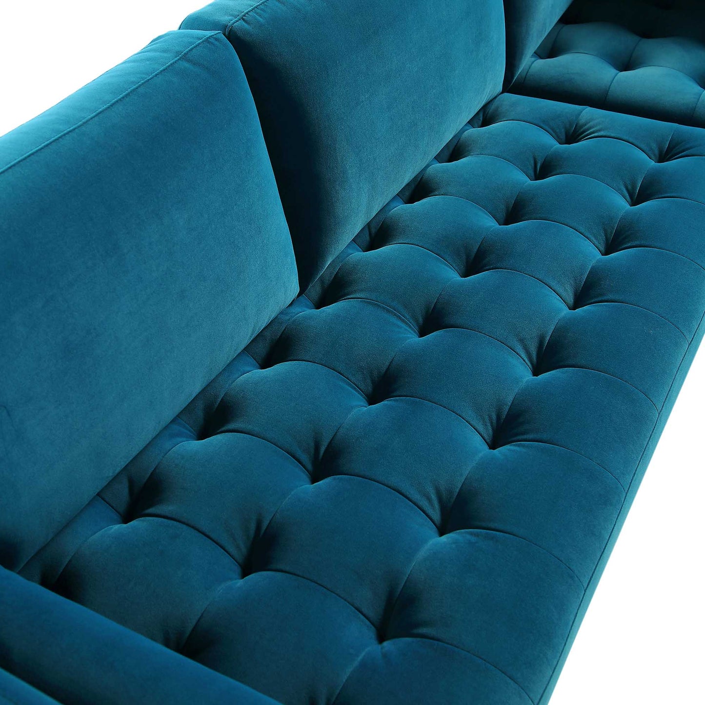 Canapé d'angle 5 places Henrietta, velours bleu sarcelle