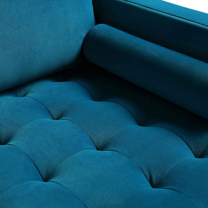 Grand canapé méridienne 4 places Henrietta en velours bleu sarcelle, orienté à gauche