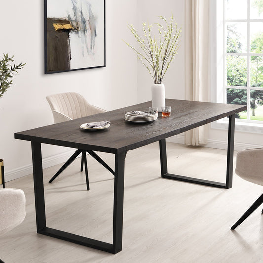 Table à manger extensible BERN 6-8 places en chêne foncé avec pieds en métal
