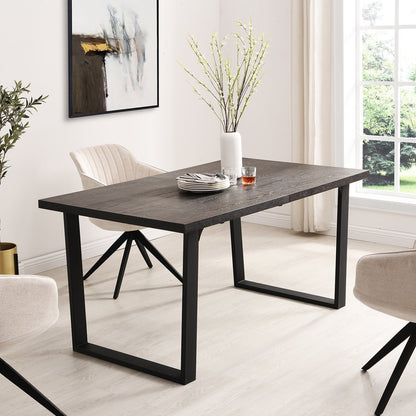 Table à manger extensible BERN 6-8 places en chêne foncé avec pieds en métal
