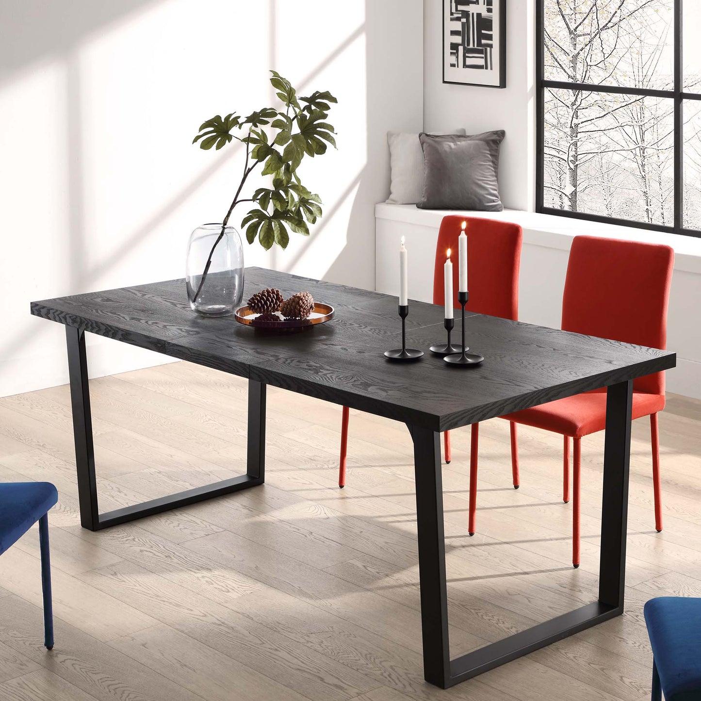 Table à manger extensible BERN 6-8 places en chêne foncé avec pieds en métal