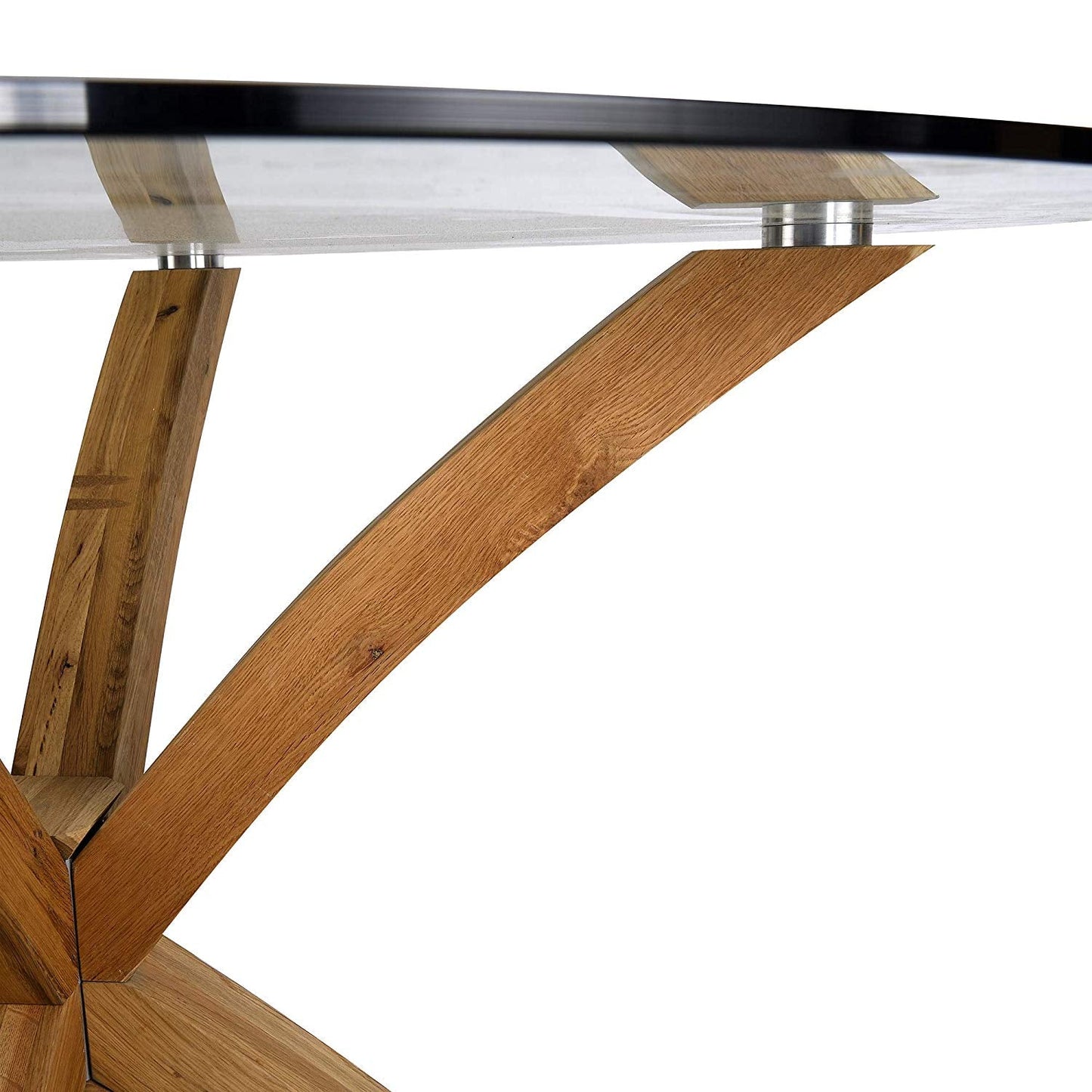 Table à manger ronde Lugano avec plateau en verre et pieds en chêne massif