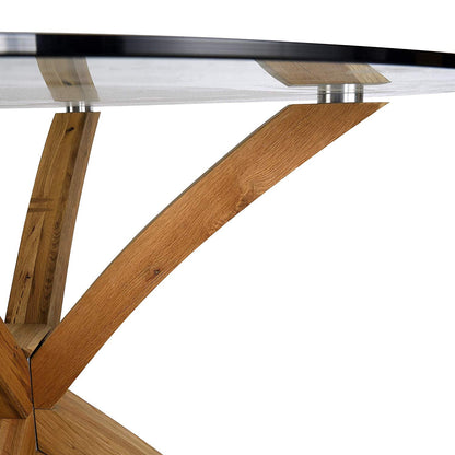 Table à manger ronde Lugano avec plateau en verre et pieds en chêne massif