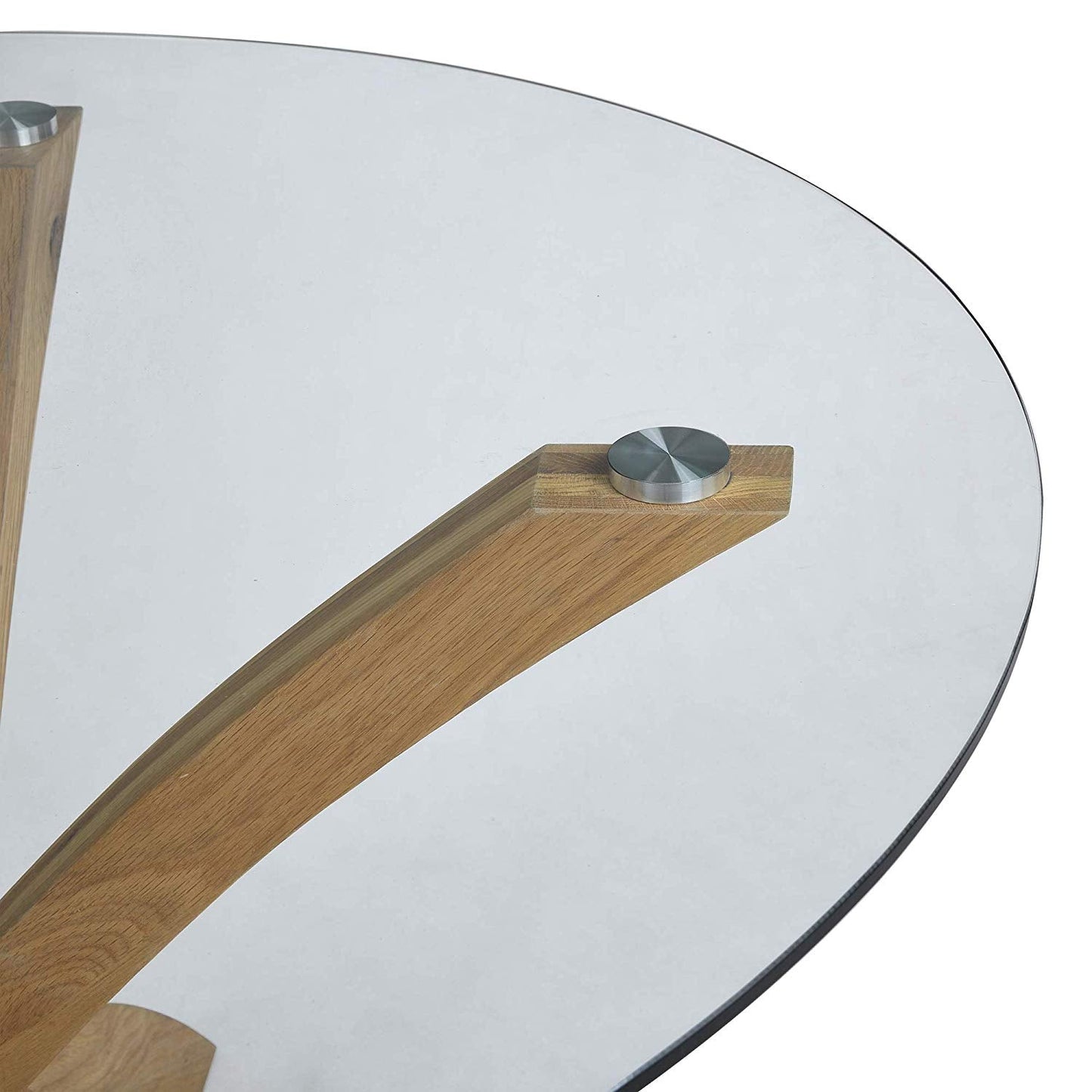 Table à manger ronde Lugano avec plateau en verre et pieds en chêne massif