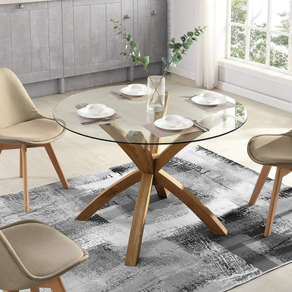 Table à manger ronde Lugano avec plateau en verre et pieds en chêne massif