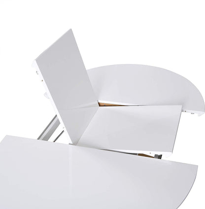Table à manger ronde ou ovale Grenchen, extensible, blanche brillante, pour 4 à 6 personnes