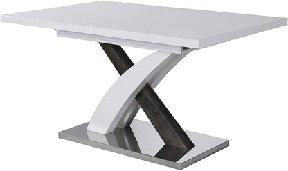 Table à manger extensible BASEL blanc brillant de 6 à 8 places avec base en acier inoxydable