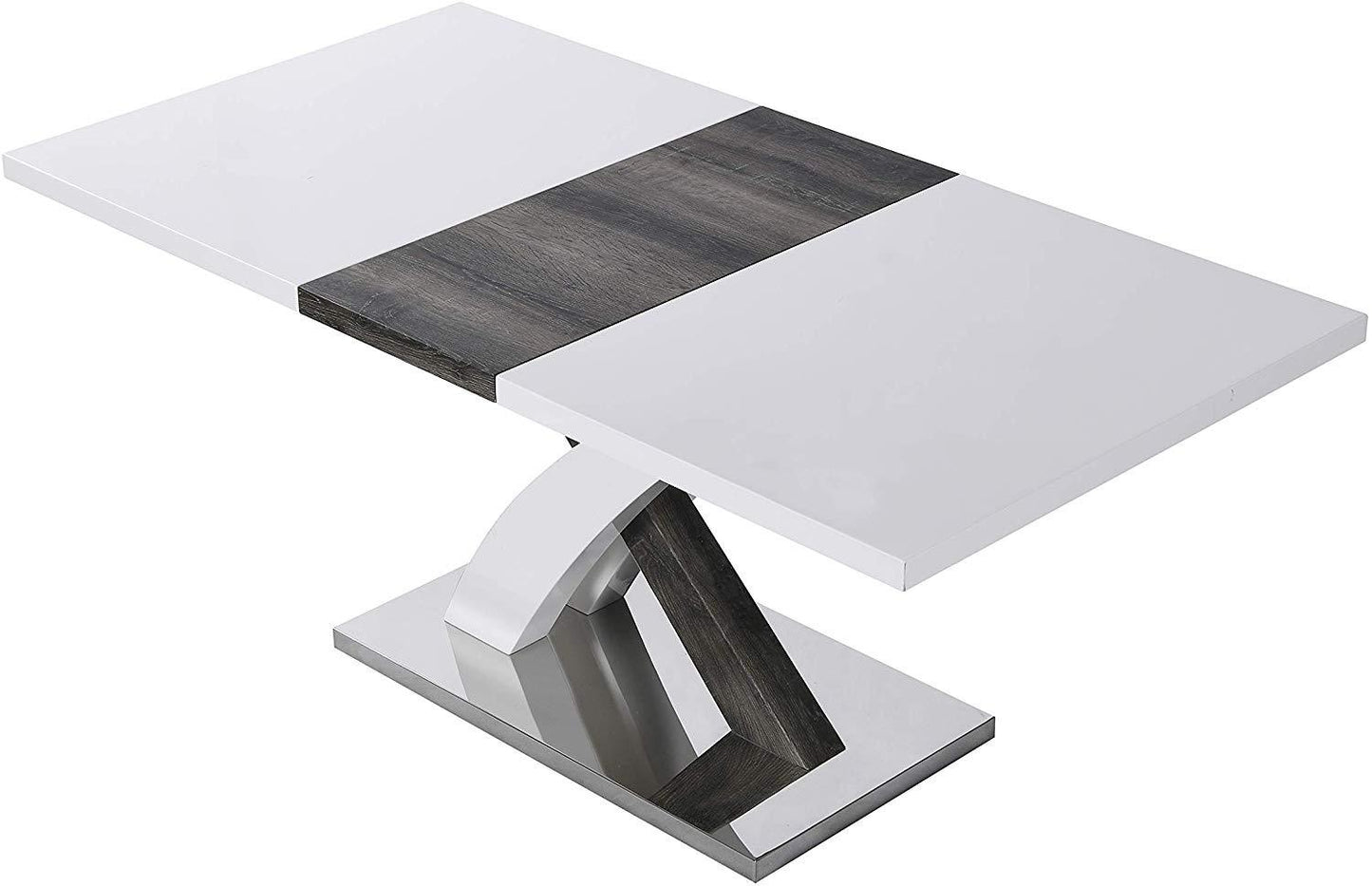 Table à manger extensible BASEL blanc brillant de 6 à 8 places avec base en acier inoxydable
