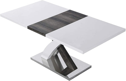 Table à manger extensible BASEL blanc brillant de 6 à 8 places avec base en acier inoxydable